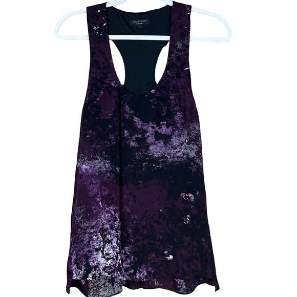 Rag & Bone Silk Galaxy Print Purple Marble Racerback Tank Top Size Small - Picture 1 of 9